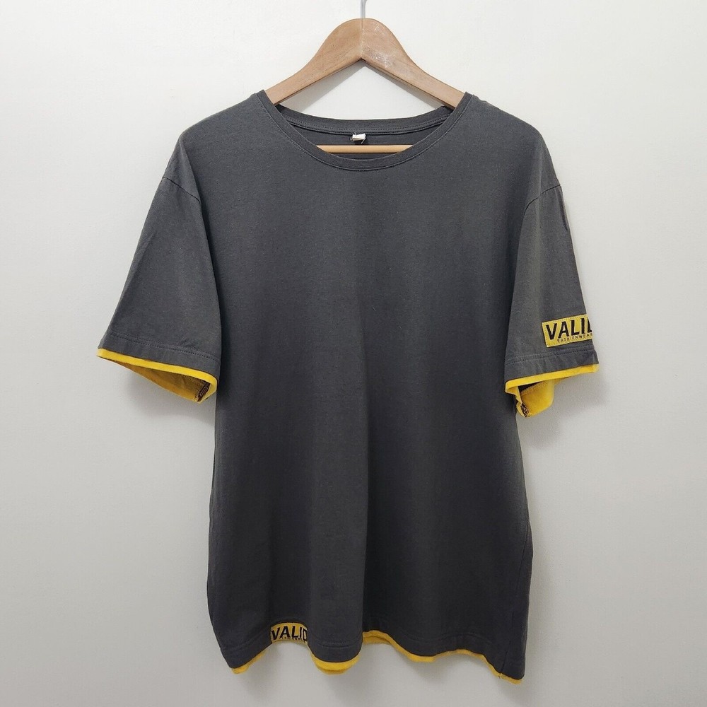 VALID FASHIONWEAR Men's Grey & Yellow Round Neck Size L